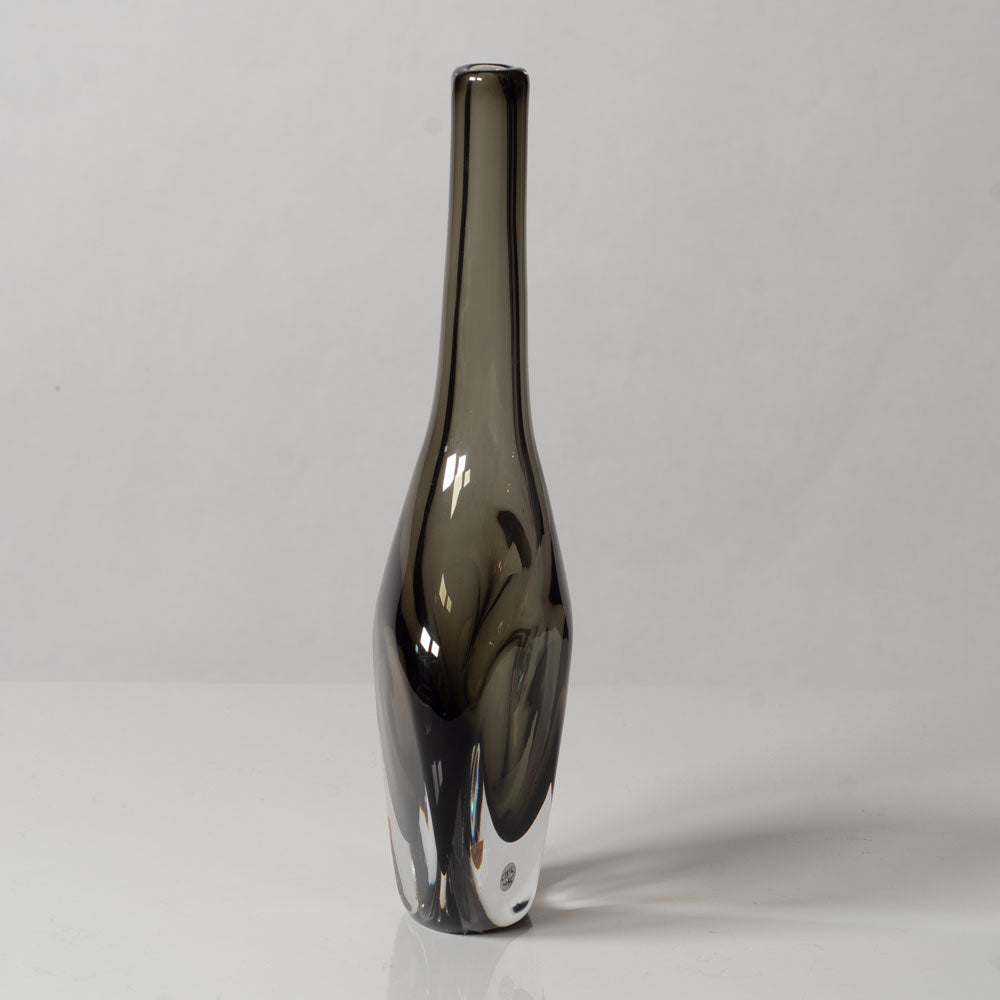 Nils Landberg for Orrefors, Sweden, rectangular gray glass "Sommerso" bottle vase L3516