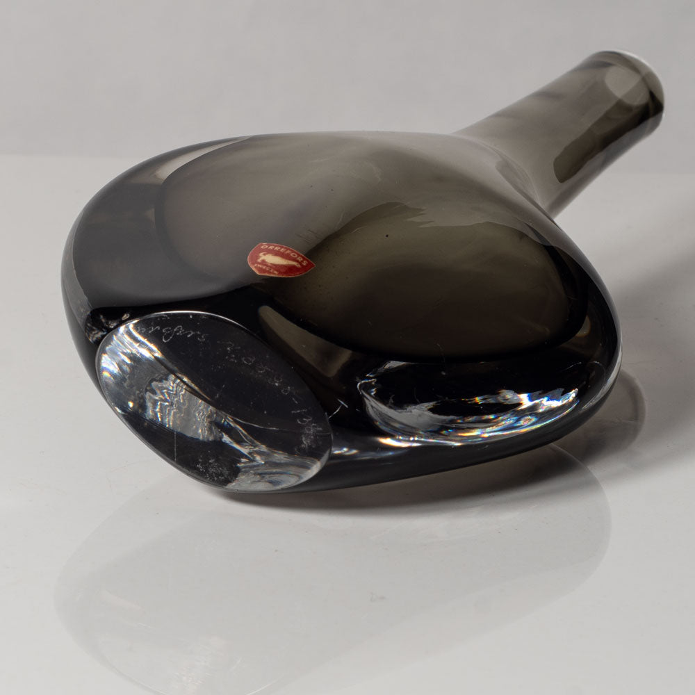 Nils Landberg for Orrefors, Sweden, rectangular gray glass "Sommerso" bottle vase L3516