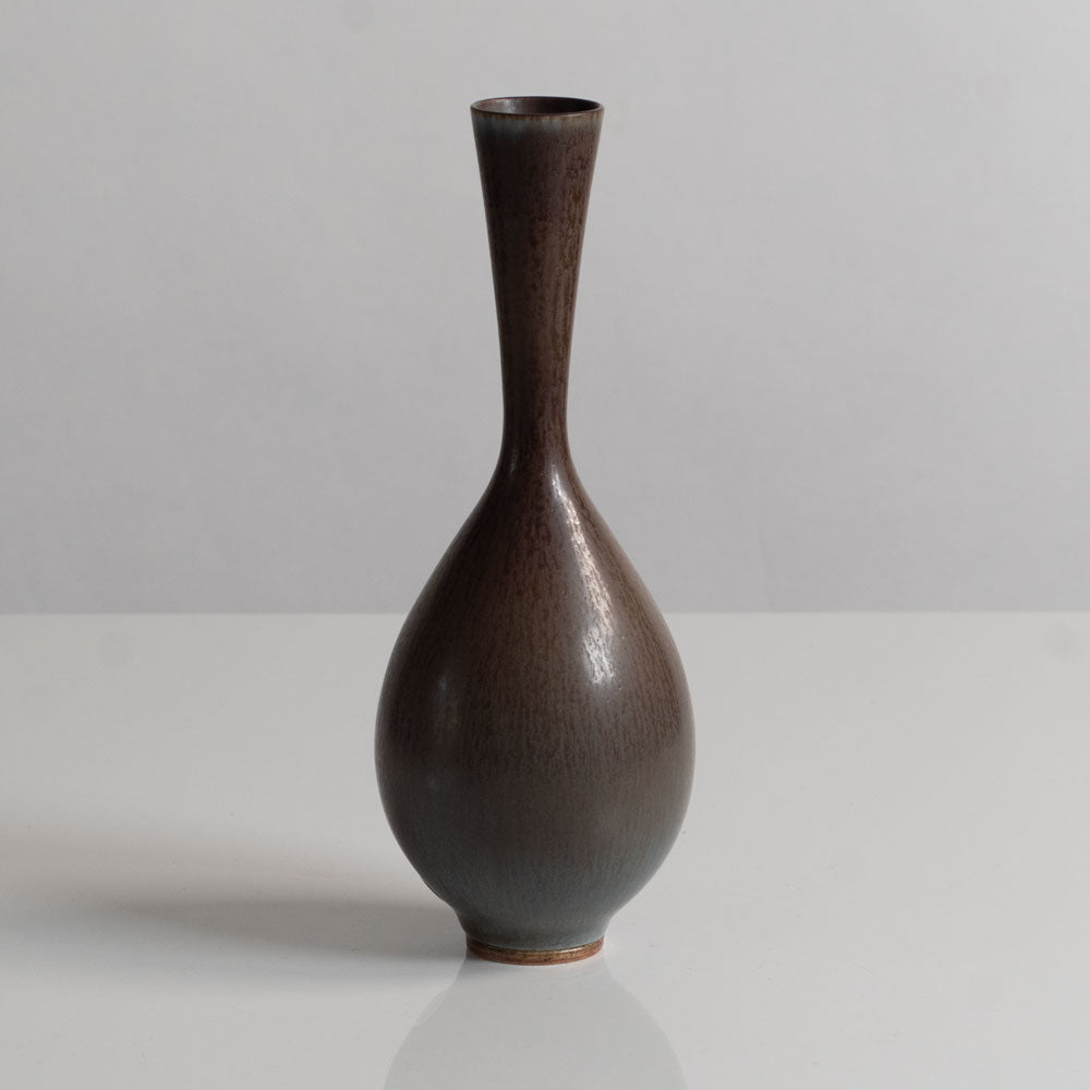 Three vases with blue gray haresfur glaze by Berndt Friberg for Gustavsberg, Sweden