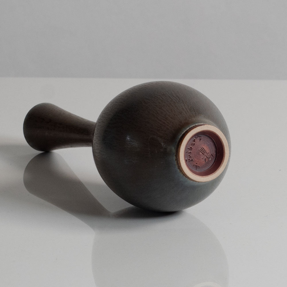 Berndt Friberg for Gustavsberg, Sweden, unique stoneware cabinet vase with dark gray-brown haresfur glaze M5624