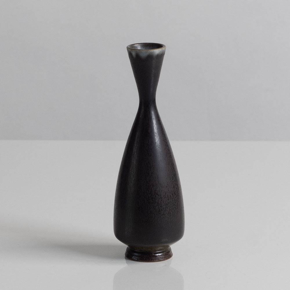 Berndt Friberg for Gustavsberg, Sweden, unique stoneware cabinet vase with dark gray-brown haresfur glaze M5622