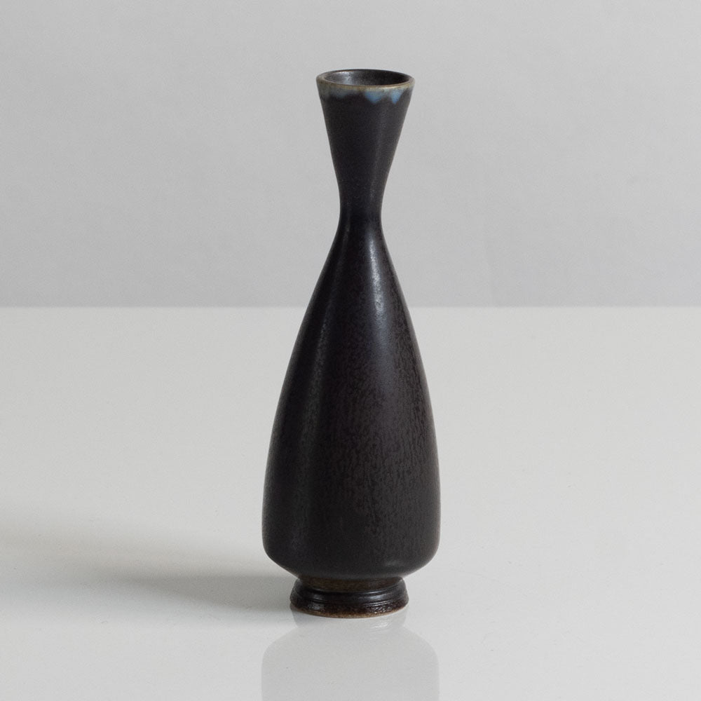 Berndt Friberg for Gustavsberg, Sweden, unique stoneware cabinet vase with dark gray-brown haresfur glaze M5622