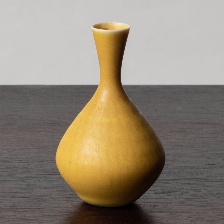 Stig Lindberg for Gustavsberg, unique stoneware miniature vase with matte yellow glaze K2288