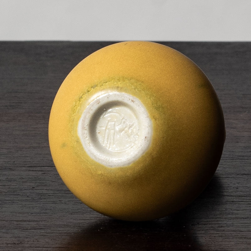 Stig Lindberg for Gustavsberg, unique stoneware miniature vase with matte yellow glaze K2288
