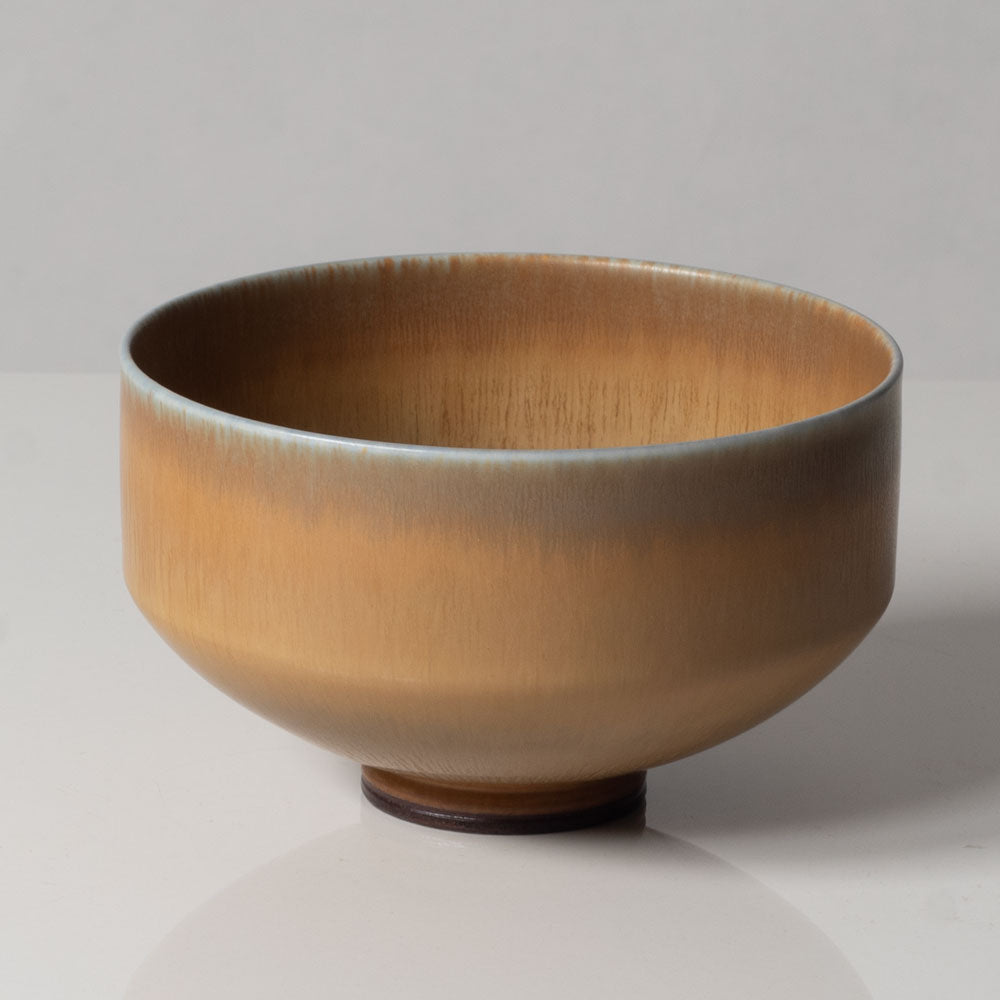 Berndt Friberg for Gustavsberg, Sweden, unique stoneware bowl with yellow ochre haresfur glaze L3583