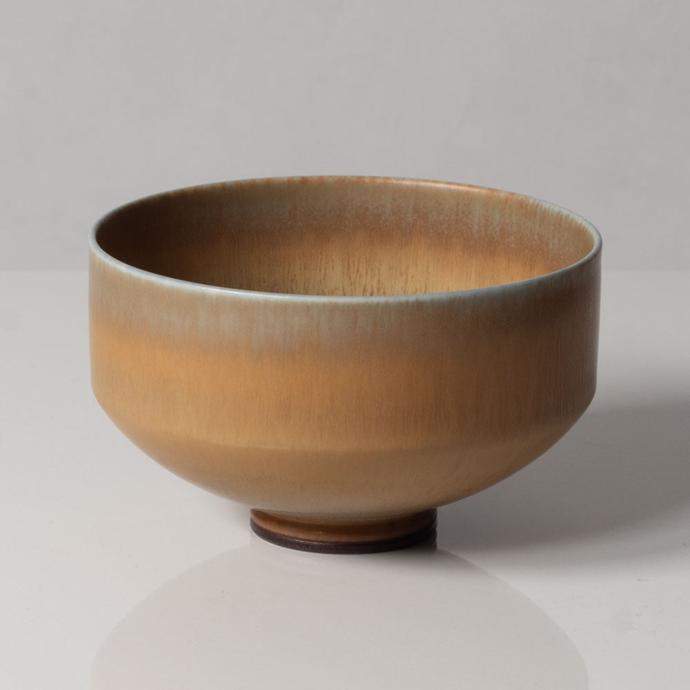 Berndt Friberg for Gustavsberg, Sweden, unique stoneware bowl with yellow ochre haresfur glaze L3583