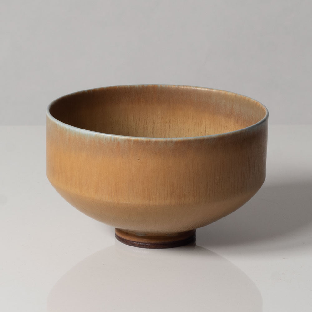 Berndt Friberg for Gustavsberg, Sweden, unique stoneware bowl with yellow ochre haresfur glaze L3583