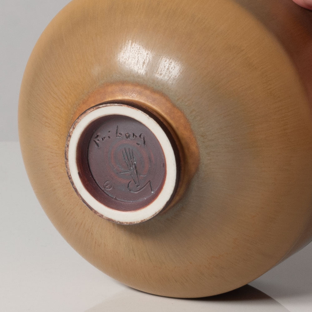 Berndt Friberg for Gustavsberg, Sweden, unique stoneware bowl with yellow ochre haresfur glaze L3583