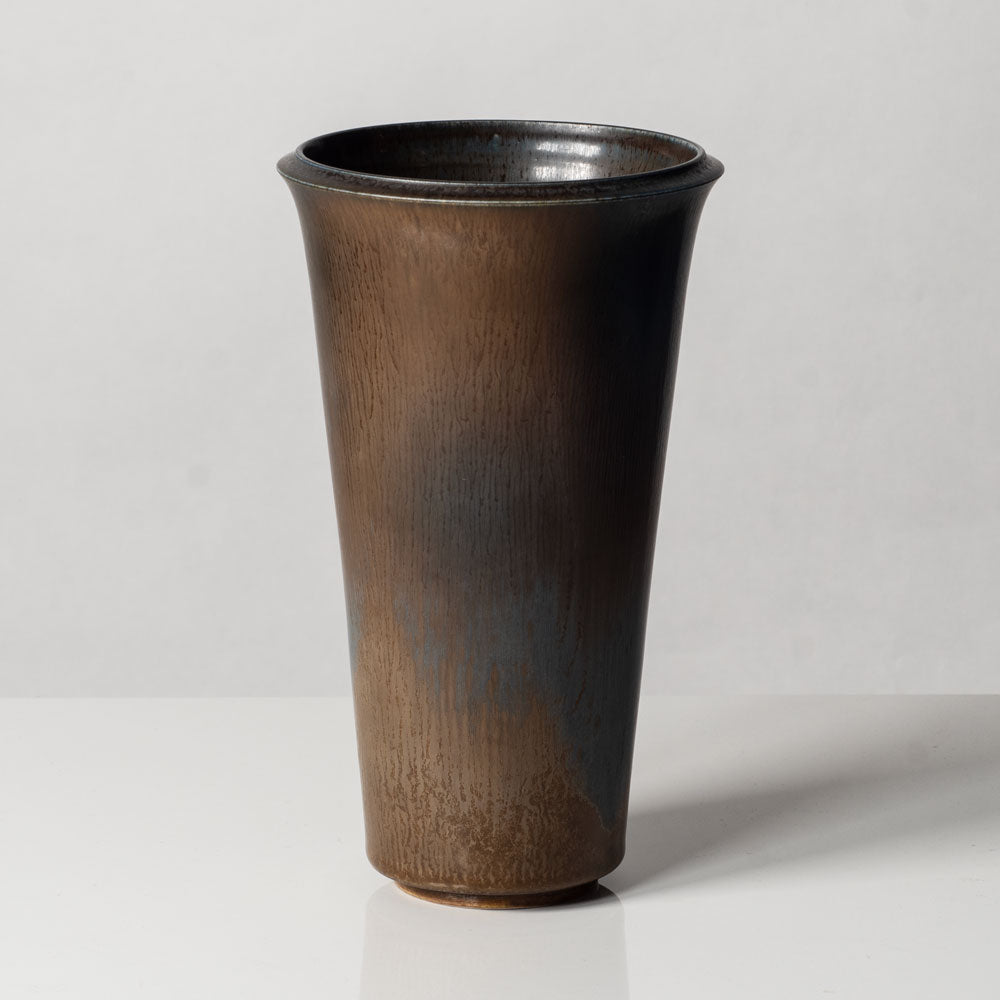Berndt Friberg for Gustavsberg, Sweden, unique stoneware vase with brown and blue haresfur glaze L3497