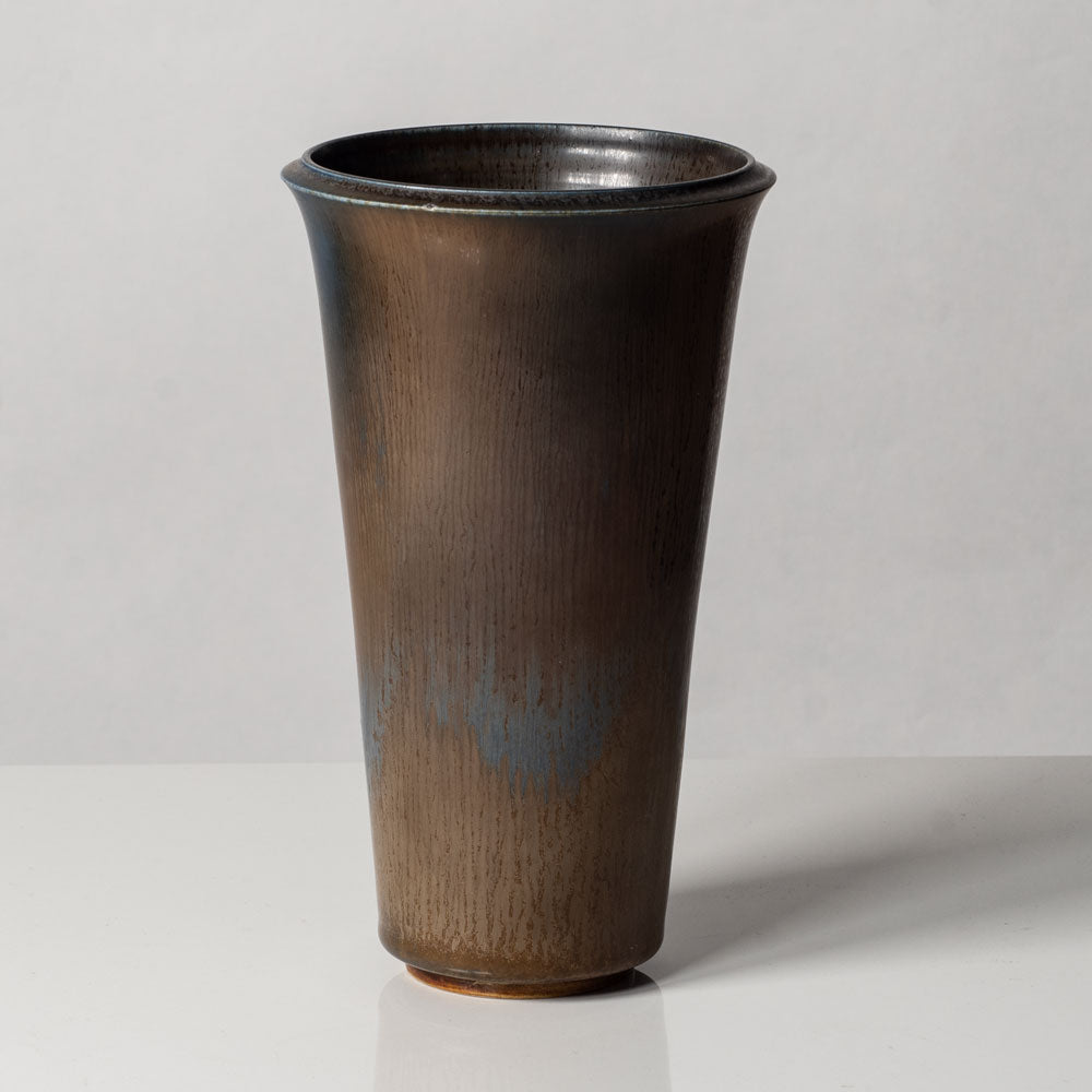 Berndt Friberg for Gustavsberg, Sweden, unique stoneware vase with brown and blue haresfur glaze L3497