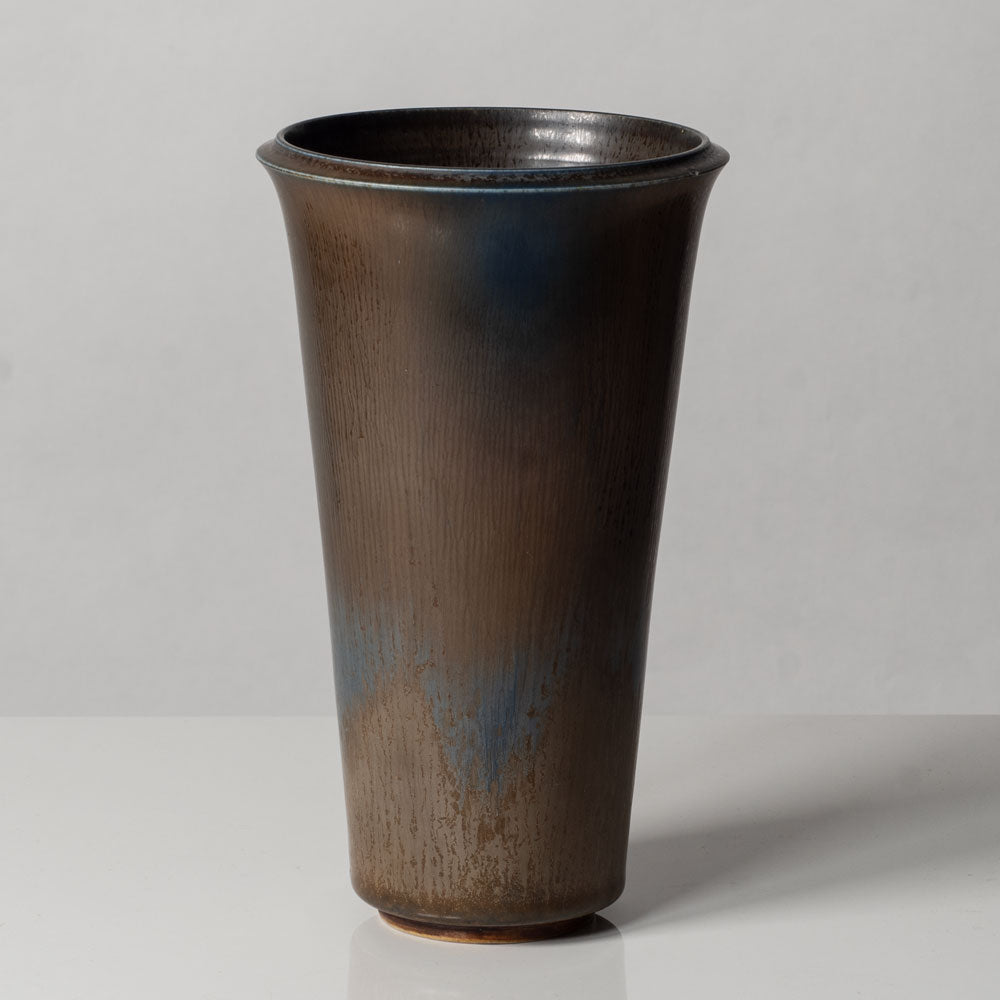 Berndt Friberg for Gustavsberg, Sweden, unique stoneware vase with brown and blue haresfur glaze L3497