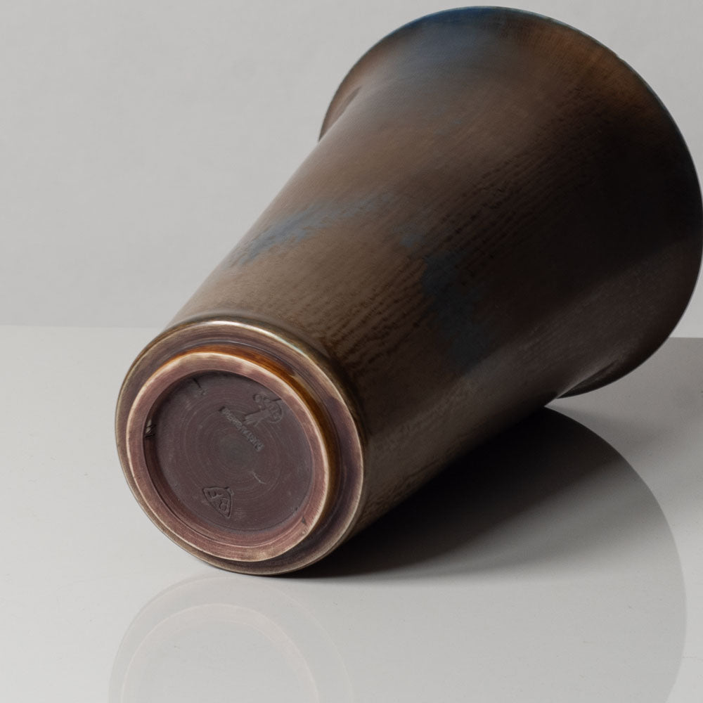 Berndt Friberg for Gustavsberg, Sweden, unique stoneware vase with brown and blue haresfur glaze L3497