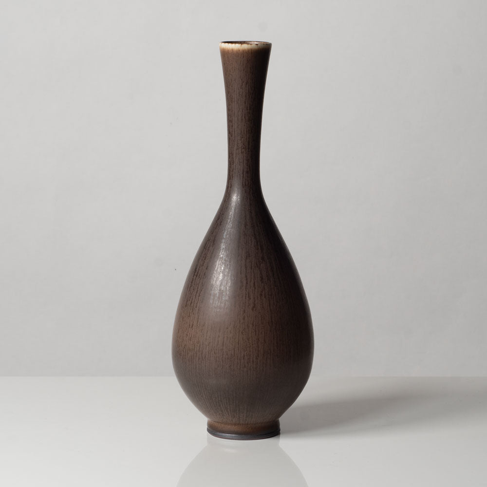 Berndt Friberg for Gustavsberg, Sweden, unique stoneware vase with brown haresfur glaze L3558