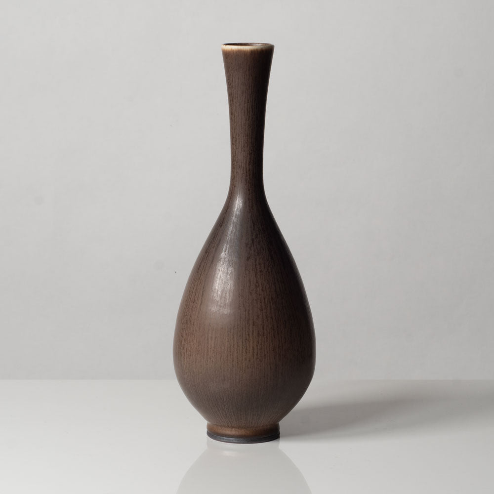 Berndt Friberg for Gustavsberg, Sweden, unique stoneware vase with brown haresfur glaze L3558