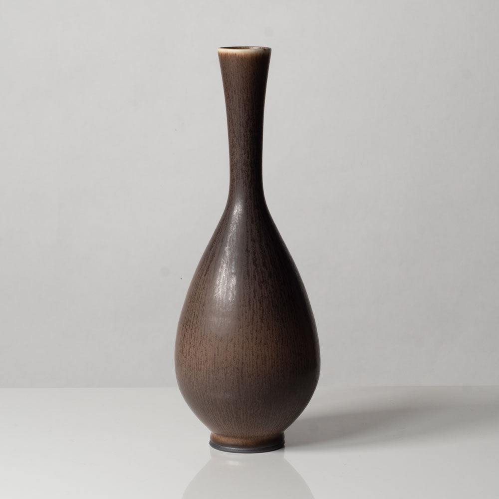 Berndt Friberg for Gustavsberg, Sweden, unique stoneware vase with brown haresfur glaze L3558