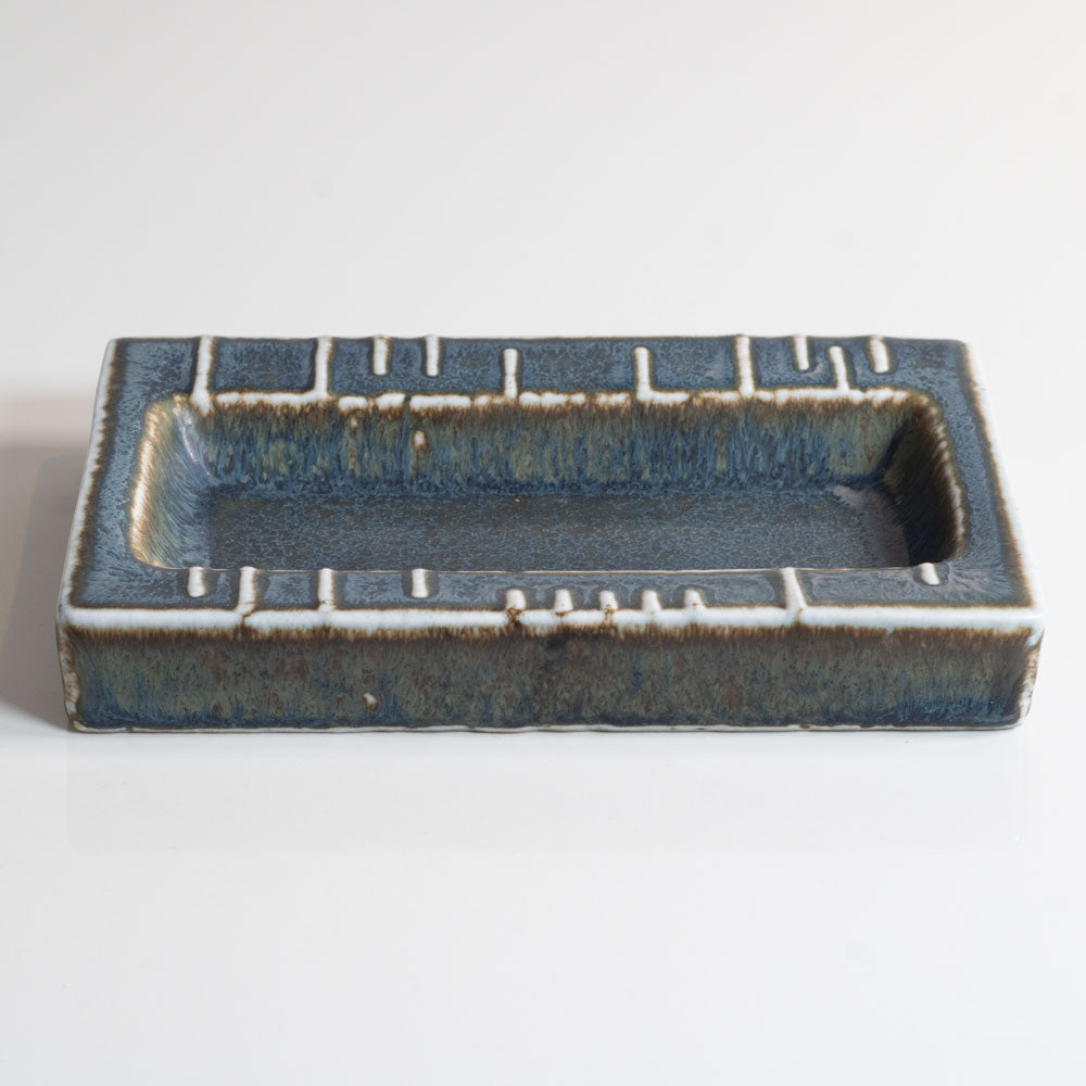 Carl Harry Stålhane for Rörstand, Sweden, rectangular stoneware dish with blue glaze M5449