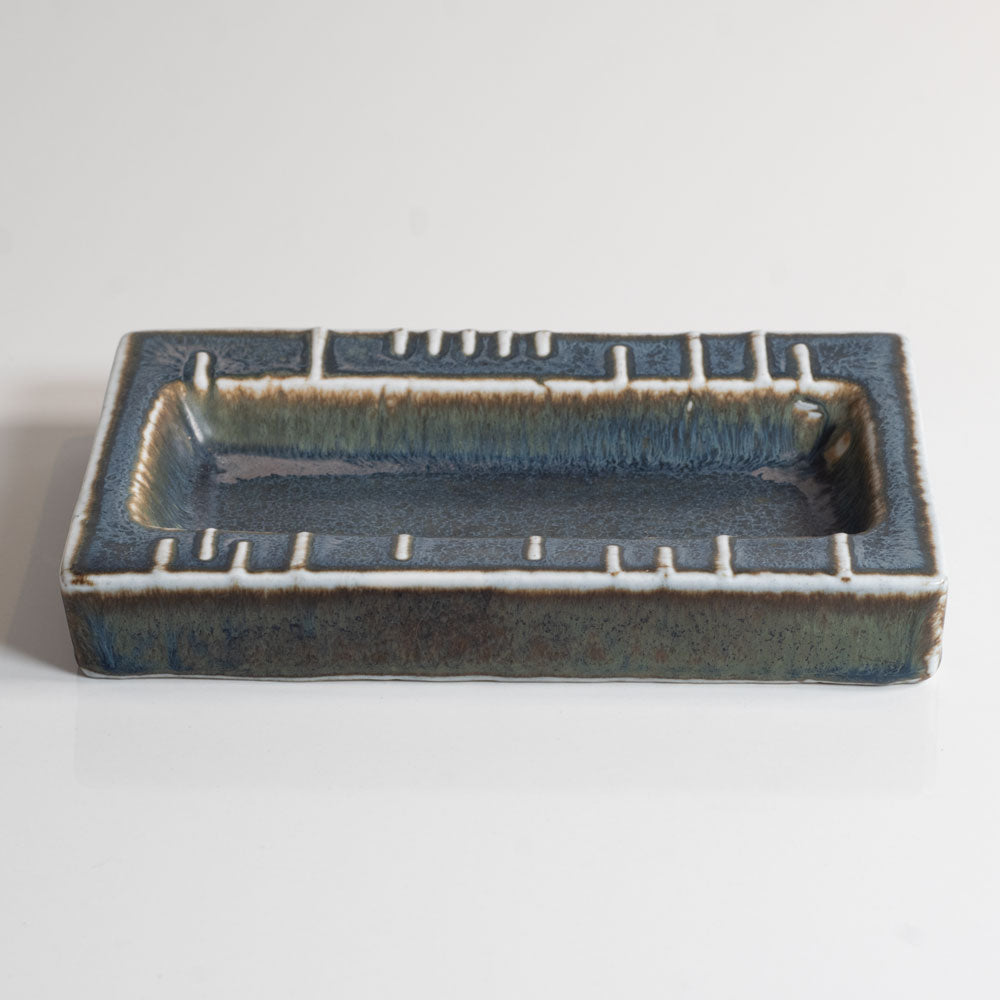 Carl Harry Stålhane for Rörstand, Sweden, rectangular stoneware dish with blue glaze M5449