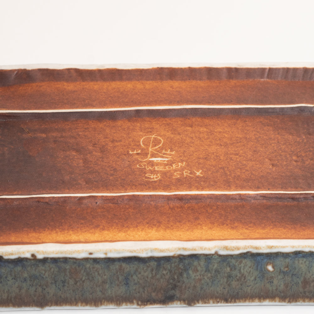 Carl Harry Stålhane for Rörstand, Sweden, rectangular stoneware dish with blue glaze M5449