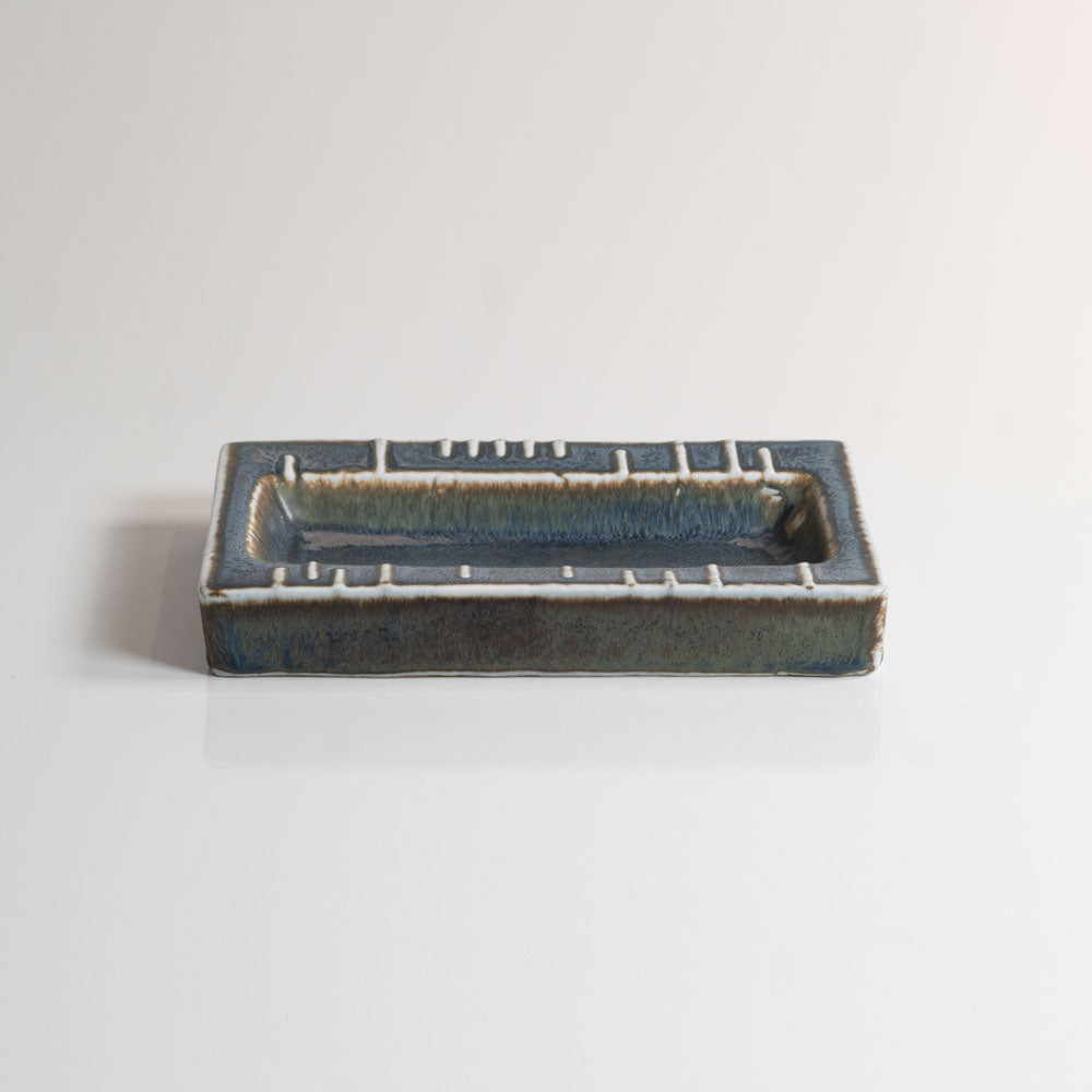 Carl Harry Stålhane for Rörstand, Sweden, rectangular stoneware dish with blue glaze M5449