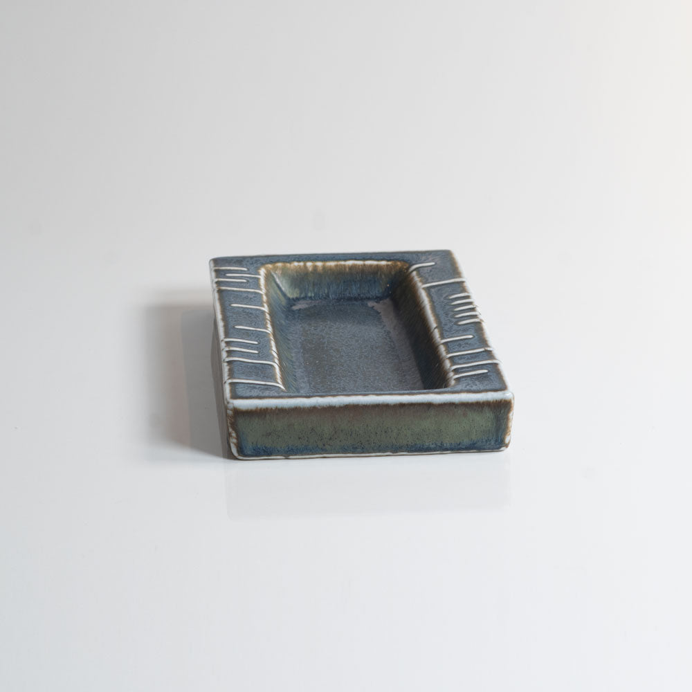 Carl Harry Stålhane for Rörstand, Sweden, rectangular stoneware dish with blue glaze M5449