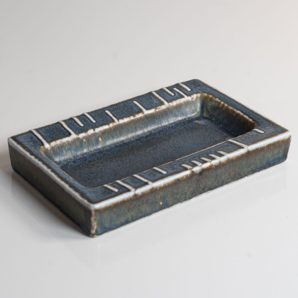Carl Harry Stålhane for Rörstand, Sweden, rectangular stoneware dish with blue glaze M5449