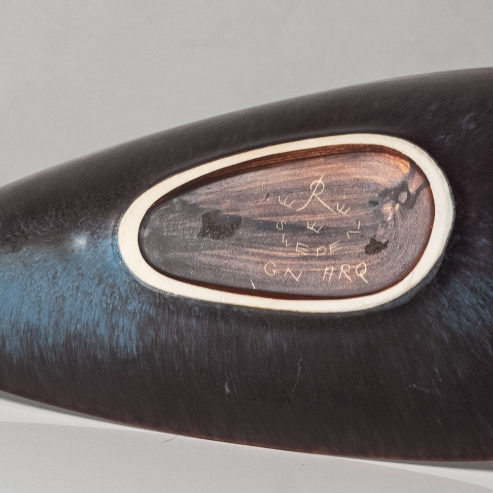 Gunnar Nylund for Rörstrand, Sweden, stoneware leaf shaped bowl in matte blue and brown glaze G9255