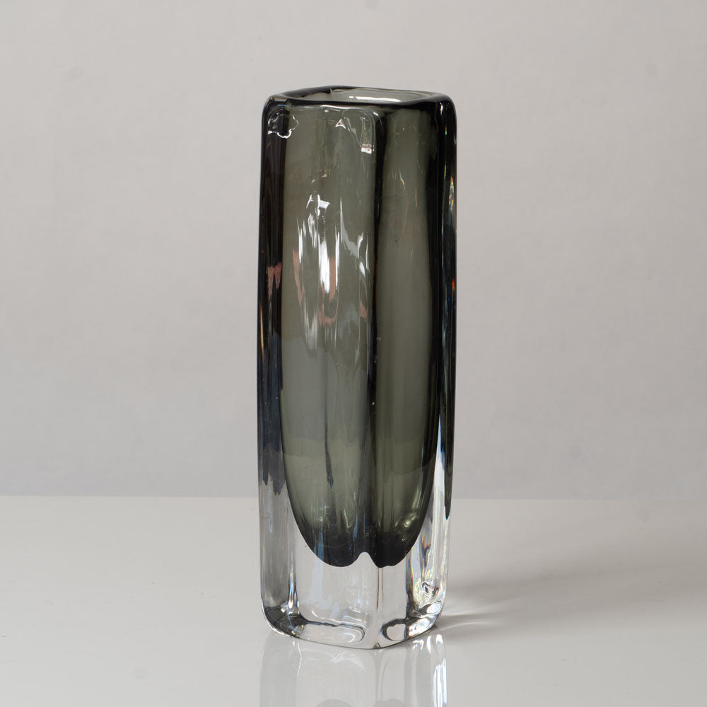Nils Landberg for Orrefors, Sweden, rectangular gray glass "Sommerso" vase J1340