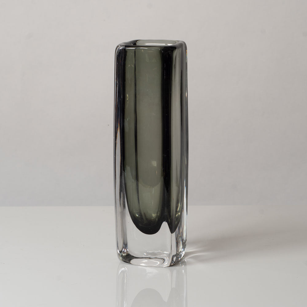Nils Landberg for Orrefors, Sweden, rectangular gray glass "Sommerso" vase J1340