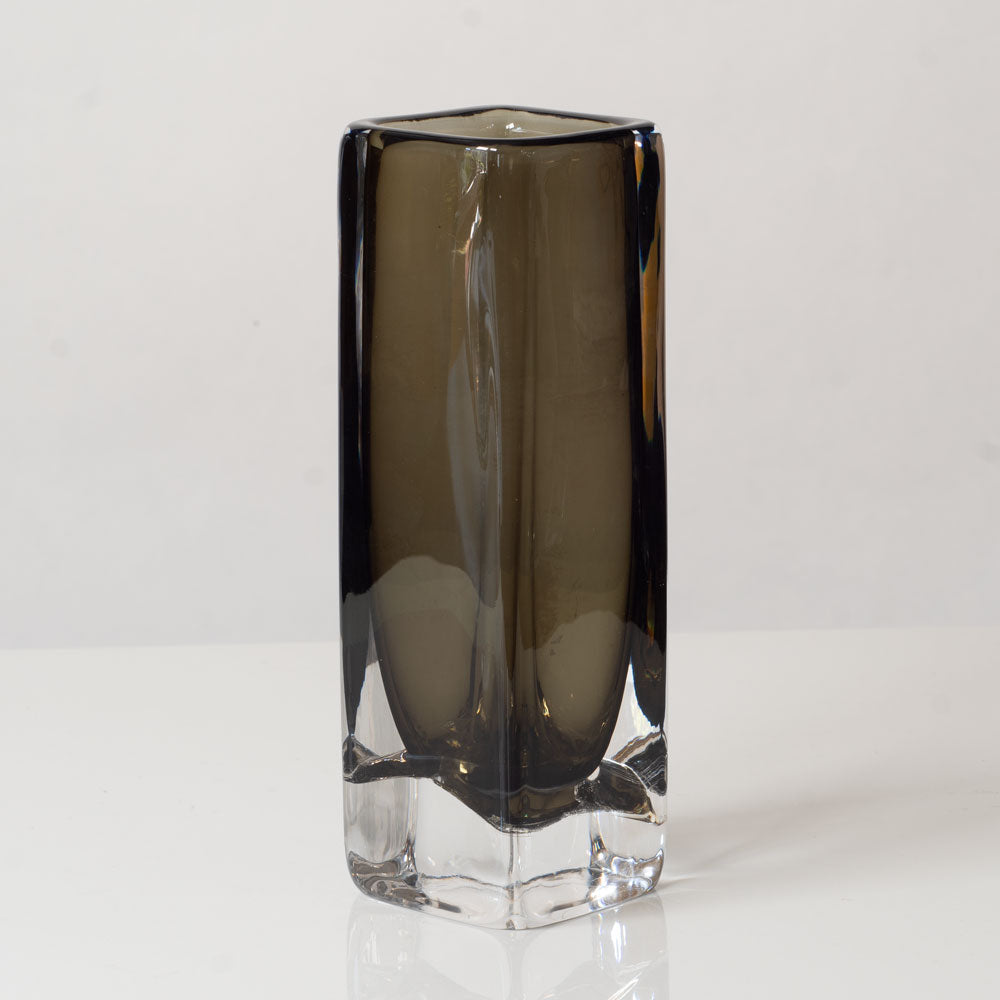 Nils Landberg for Orrefors, Sweden, rectangular gray glass "Sommerso" vase L3491