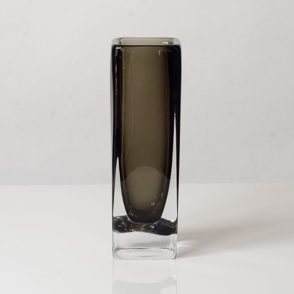 Nils Landberg for Orrefors, Sweden, rectangular gray glass "Sommerso" vase L3491