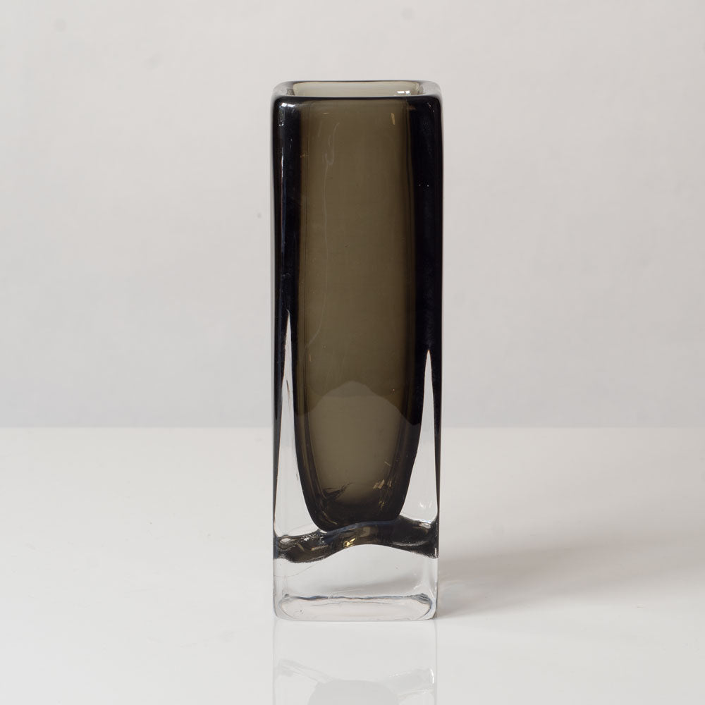 Nils Landberg for Orrefors, Sweden, rectangular gray glass "Sommerso" vase L3491