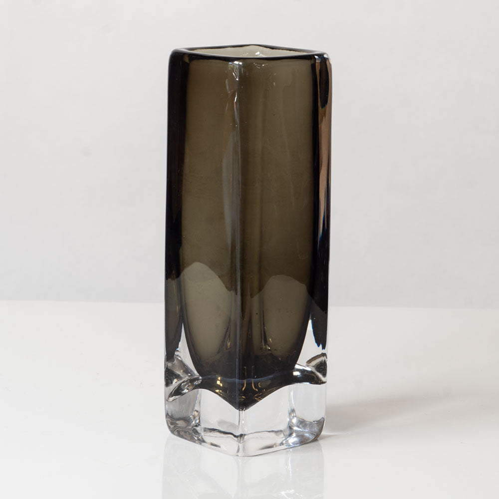 Nils Landberg for Orrefors, Sweden, rectangular gray glass "Sommerso" vase L3491