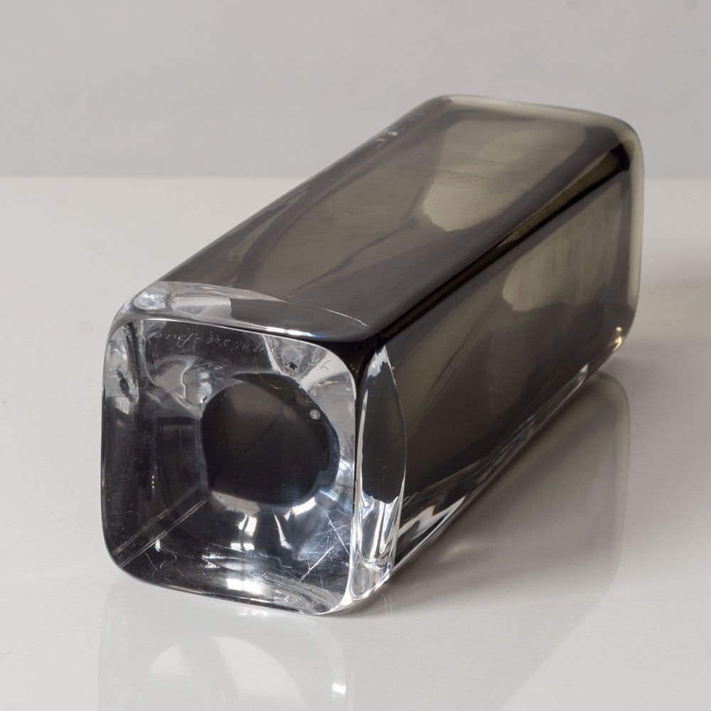 Nils Landberg for Orrefors, Sweden, rectangular gray glass "Sommerso" vase L3491