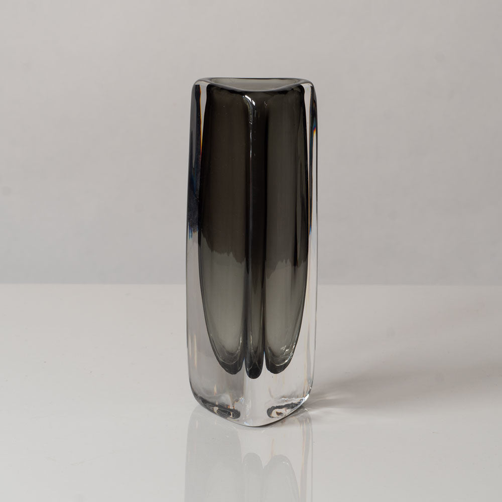 Nils Landberg for Orrefors, Sweden, triangular gray glass "Sommerso" vase L3520