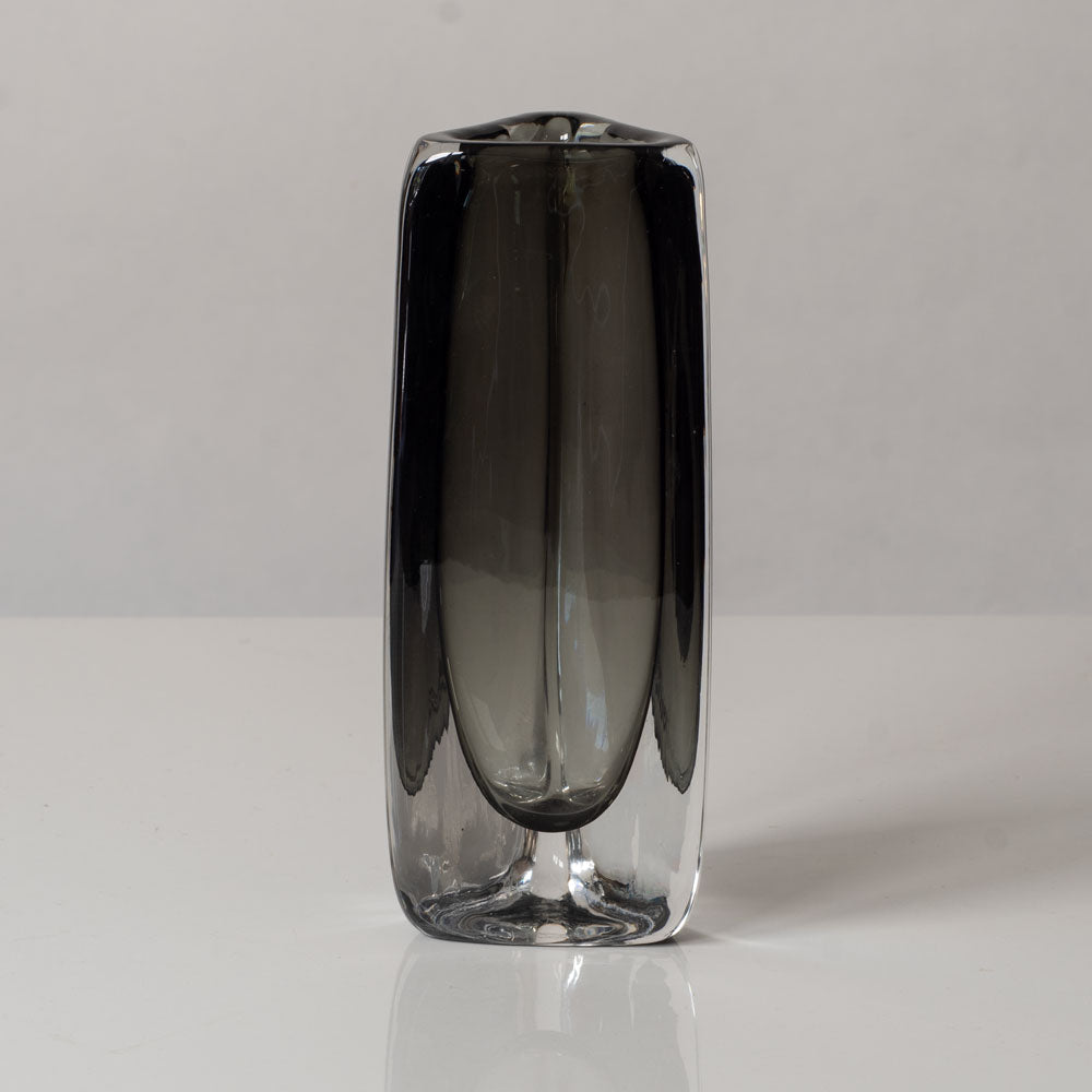 Nils Landberg for Orrefors, Sweden, triangular gray glass "Sommerso" vase L3520