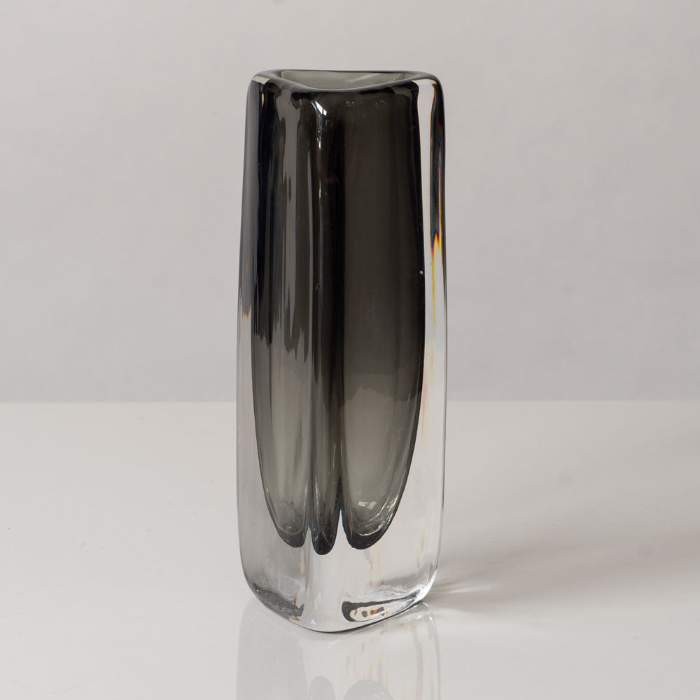 Nils Landberg for Orrefors, Sweden, triangular gray glass "Sommerso" vase L3520