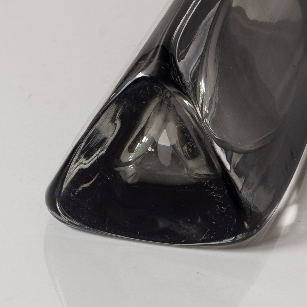 Nils Landberg for Orrefors, Sweden, triangular gray glass "Sommerso" vase L3520