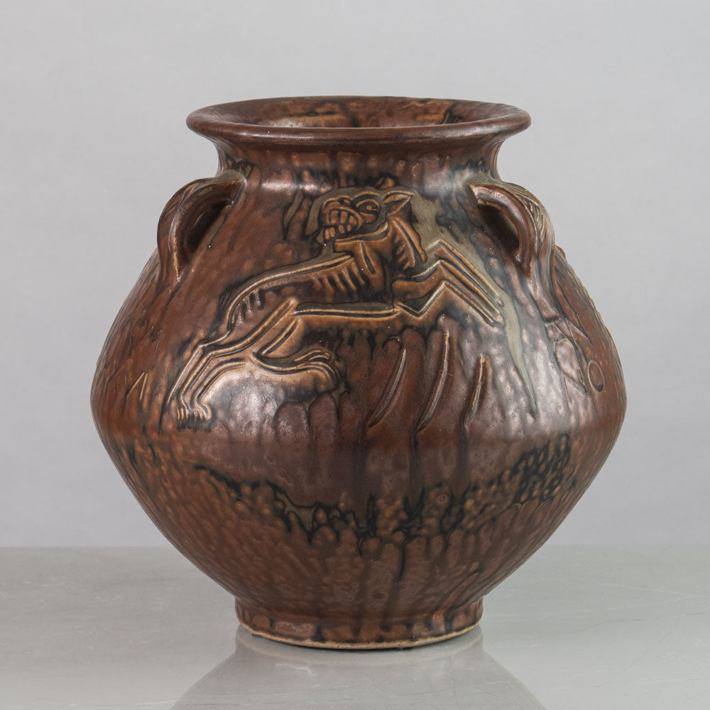 Jais Nielsen for Royal Copenhagen, stoneware urn with Sung glaze F1834