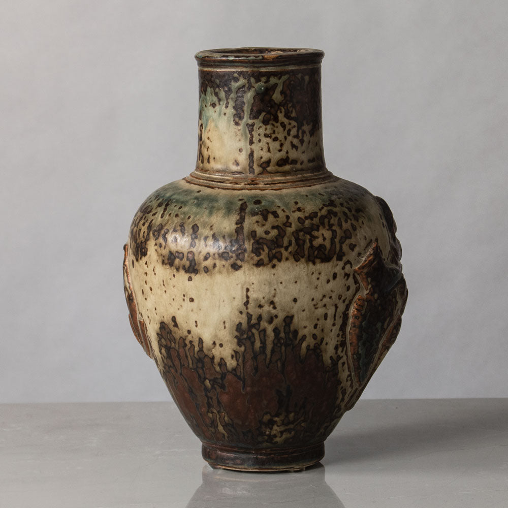 Jais Nielsen for Royal Copenhagen, Denmark, stoneware vase with figures in relief N2789