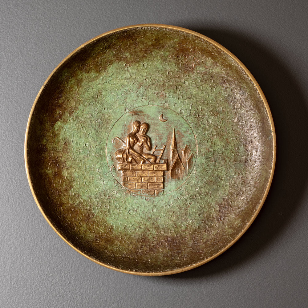 Tinos, Denmark, bronze dish with eloping couple in relief M5654