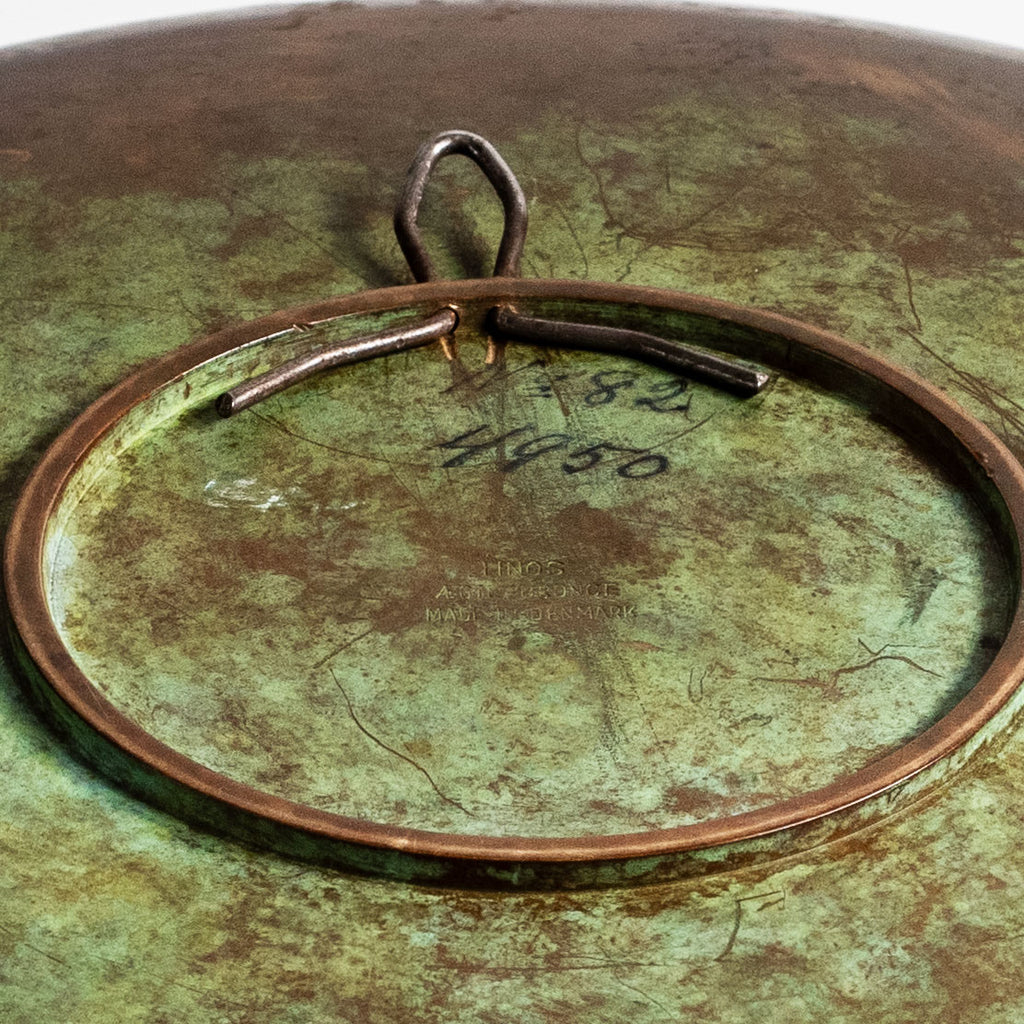 Tinos, Denmark, bronze dish with eloping couple in relief M5654