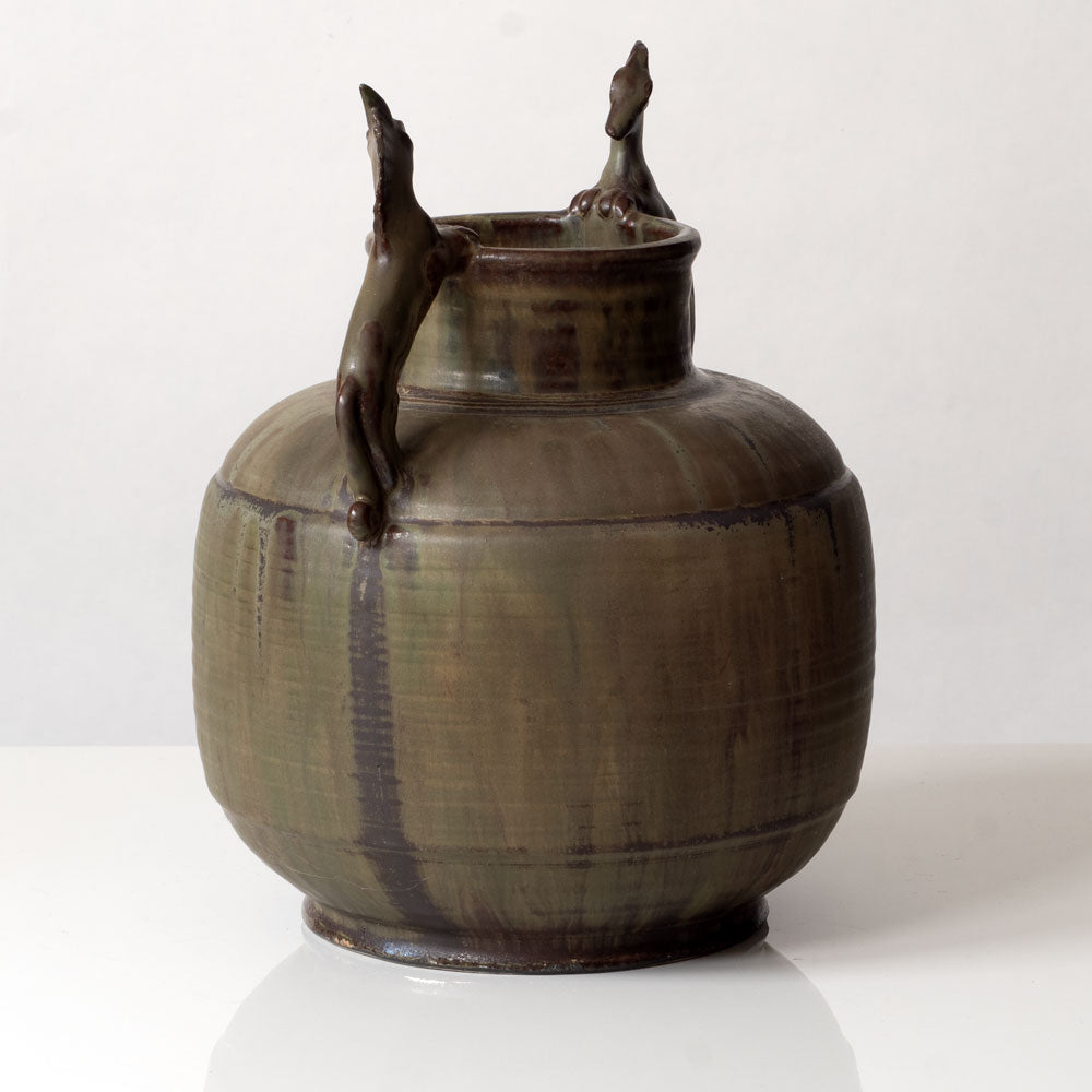 Carl Halier for Triangle Studio, Denmark, unique stoneware urn with green glaze L3325