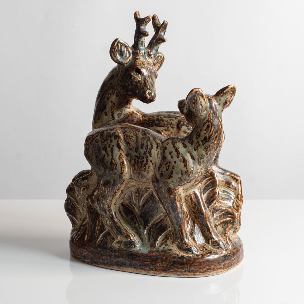 Knud Kyhn for Royal Copenhagen, Denmark, large stoneware figure of a two deer with Sung glaze M5756