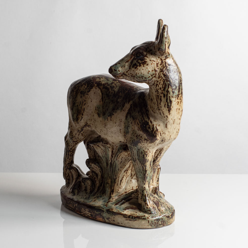 Knud Kyhn for Royal Copenhagen, Denmark, large stoneware figure of a deer with Sung glaze M5755