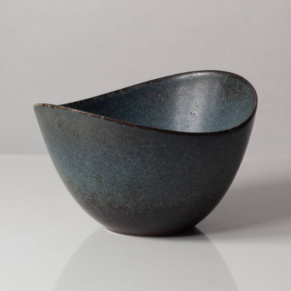 Gunnar Nylund for Rörstrand, Sweden, ceramic elliptical bowl with blue glaze L3378