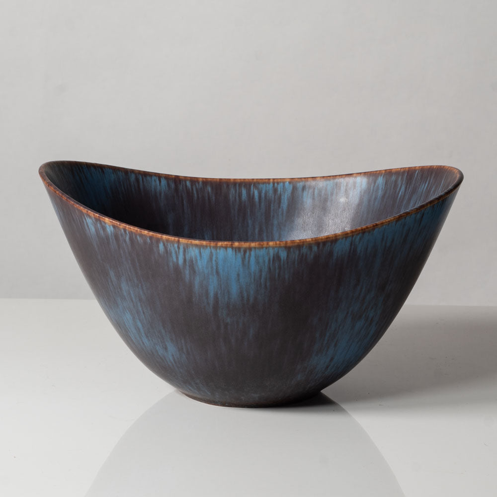Gunnar Nylund for Rorstrand, Sweden, large ceramic elliptical bowl with blue and brown glaze L3479