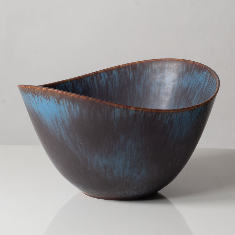 Gunnar Nylund for Rorstrand, Sweden, large ceramic elliptical bowl with blue and brown glaze L3479