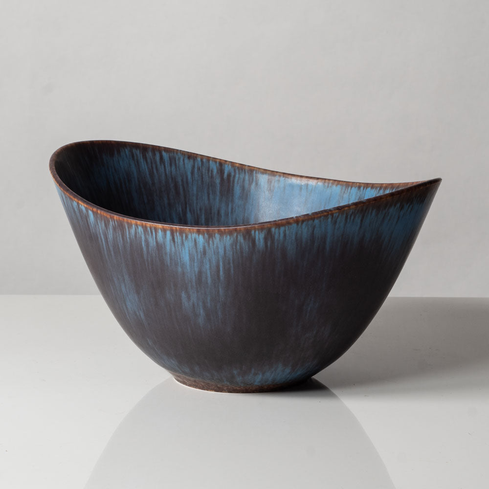 Gunnar Nylund for Rorstrand, Sweden, large ceramic elliptical bowl with blue and brown glaze L3479