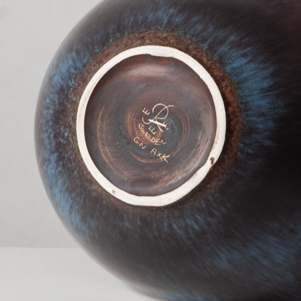Gunnar Nylund for Rorstrand, Sweden, large ceramic elliptical bowl with blue and brown glaze L3479