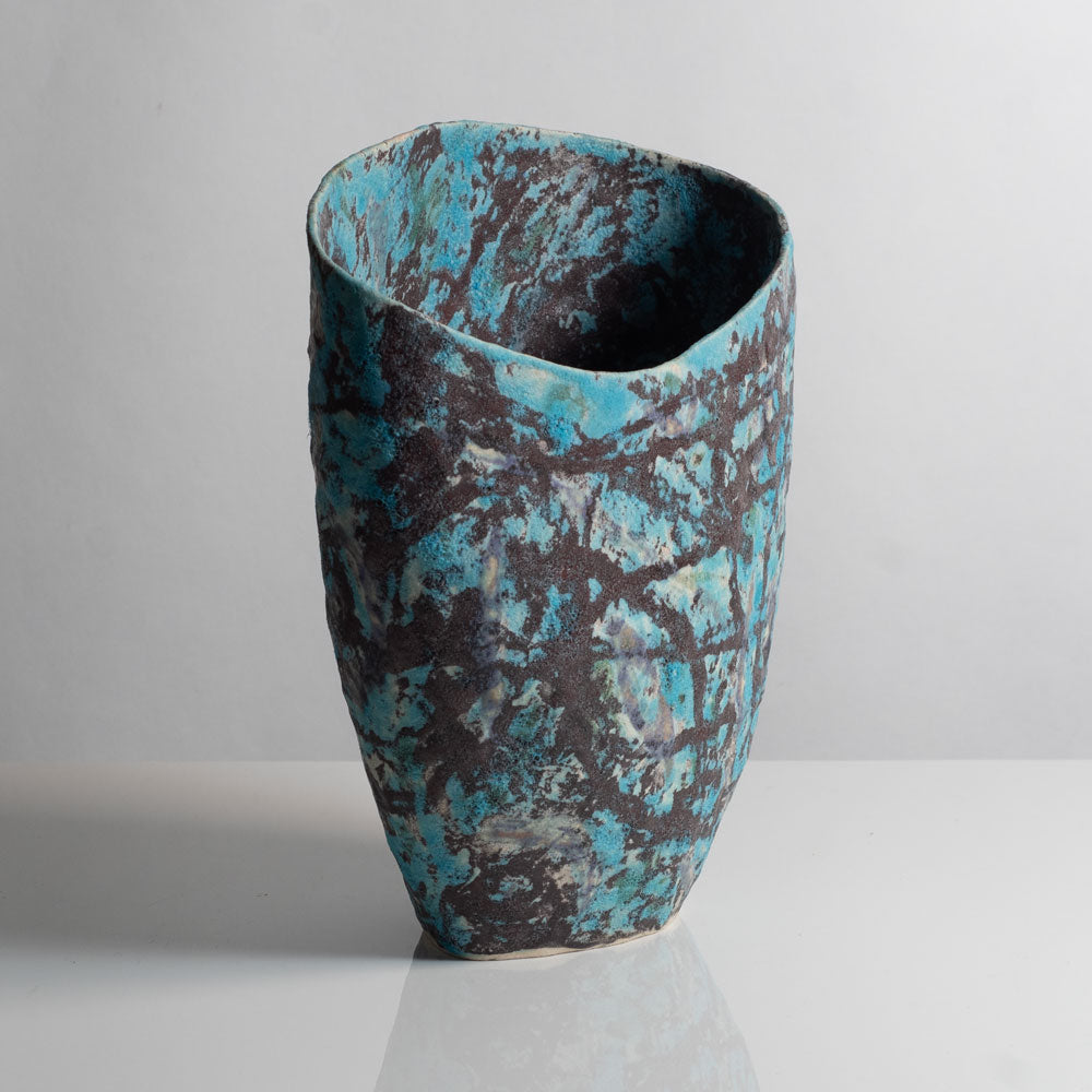 Julian King-Salter, UK, unique coil-built stoneware vessel with turquoise and black glaze M4341